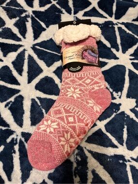 Thermal Knit Slipper Socks with Sherpa Cuff